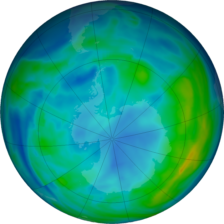 Antarctic ozone map for 24 May 2020